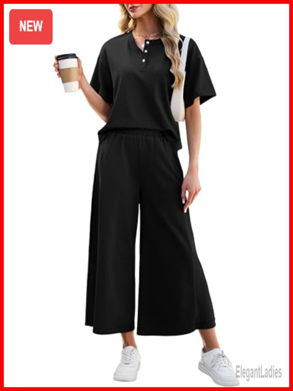 Two Piece Lounge Set Short Sleeve Top Wide Leg Pants Travel Vacation